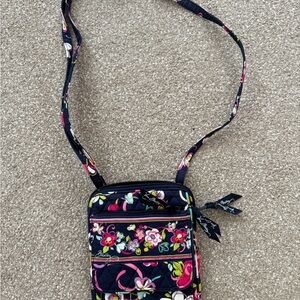 Vera Bradley Black and Pink Crossbody Bag with Floral Design